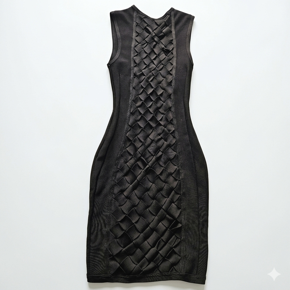 House of CB Black Sleeveless Lattice-Panel Mini Dress